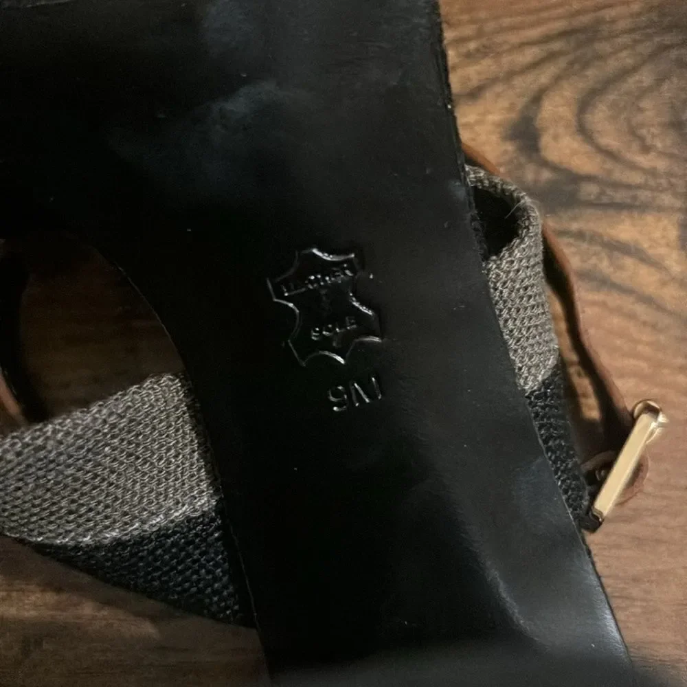 Tory Burch Stripped Canvas/ Leather Platform Sandal Size 9